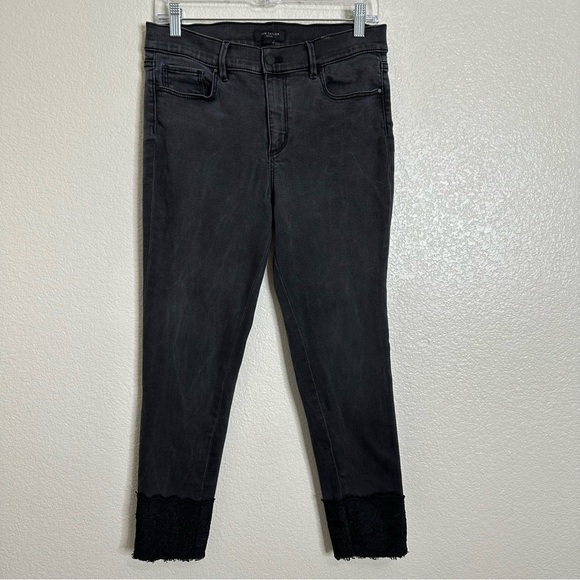 Ann Taylor The Skinny Light Washed Black Denim Lace-Hem Ankle Jeans, Size 8P - Picture 1 of 11